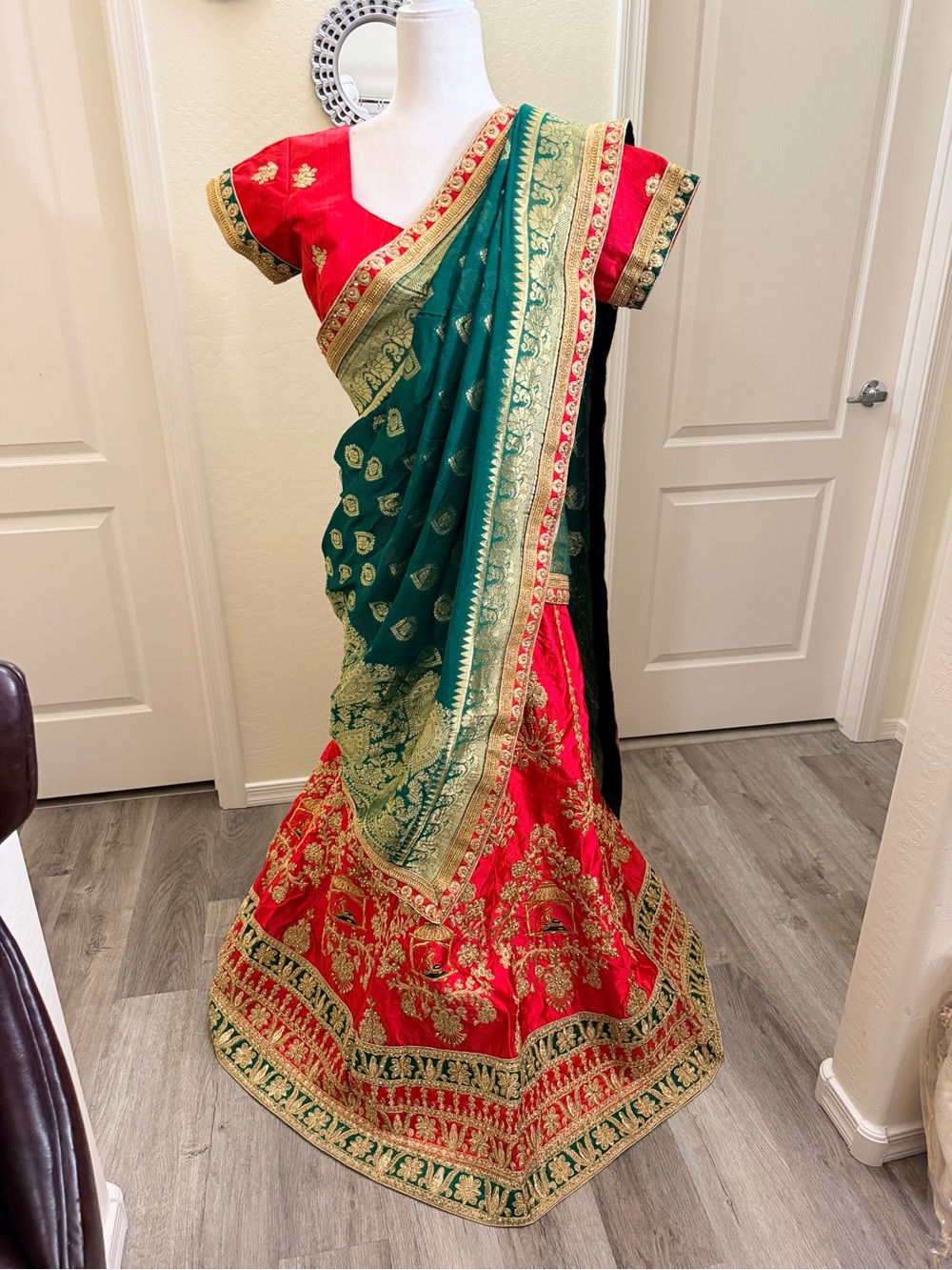 Red and green Lehenga choli